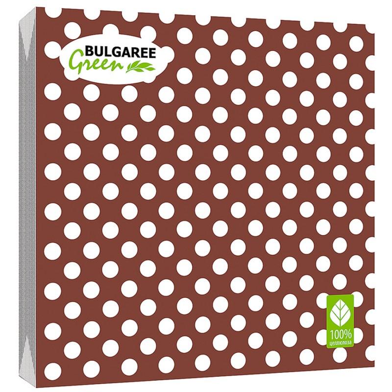 Салфетки бумажные  Горох на Кофейном 33х33 см. 3 слоя 20 шт., Bulgaree Green, пластиковый пакет