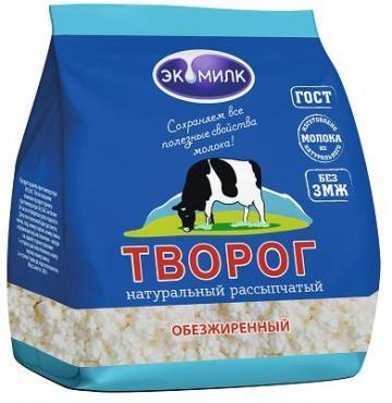 Творог Экомилк обезжиренный 0% 350 гр., ПЭТ