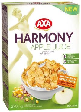 Хлопья AXA Harmony кукурузные с отрубями и яблочным соком, 270 гр., картон