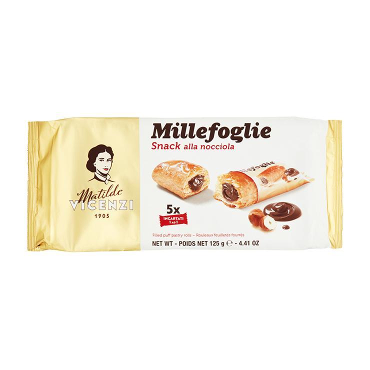 Пирожные Matilde Vicenzi Biscotti Millefoglie слоеные трубочки фундук 125 гр., флоу-пак