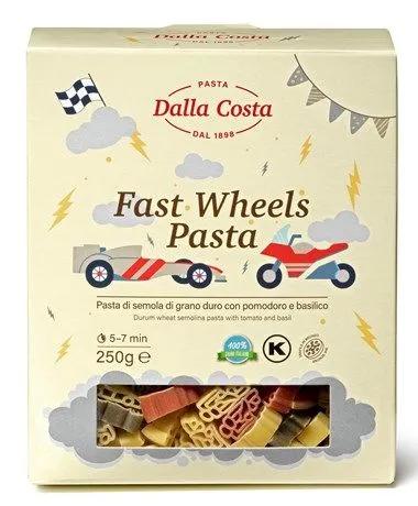 Макаронные изделия Dalla Costa Fast wheels pasta Быстрые гонки фигурные без добавления яиц с томатами и базиликом 250 гр., картон
