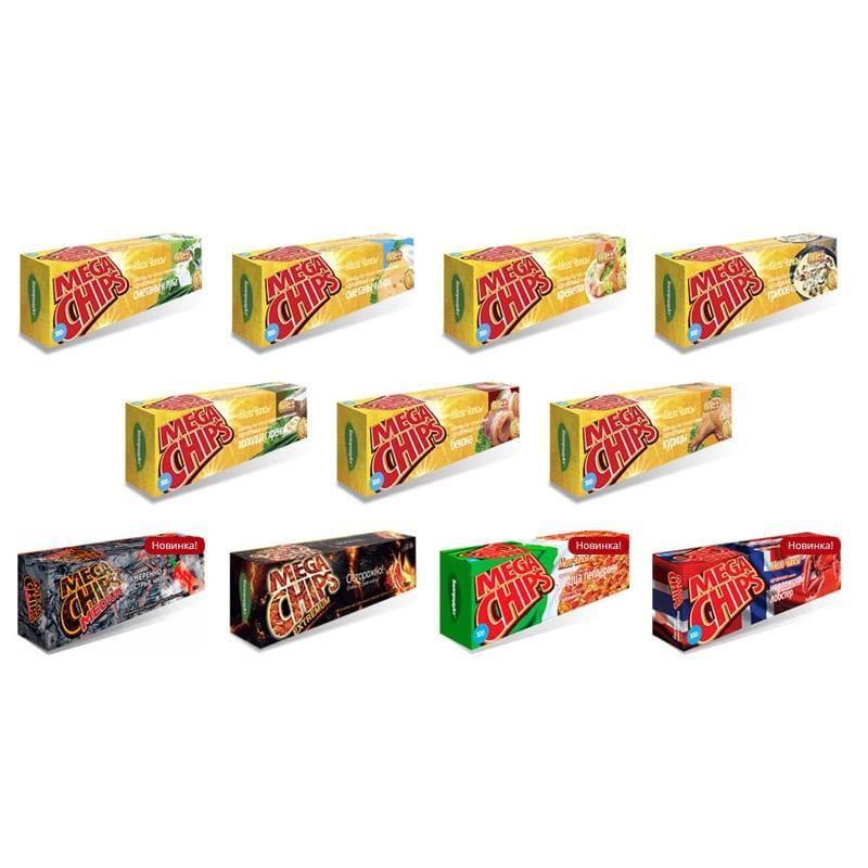 Чипсы Mega Chips в ассортименте 100 гр., картон