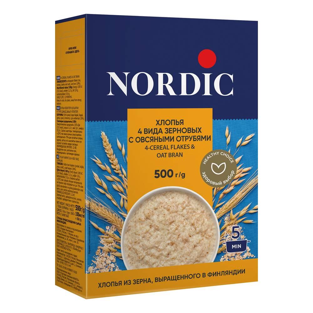 Хлопья Nordic 4 вида зерновых с овсяными отрубями 500 гр., картон