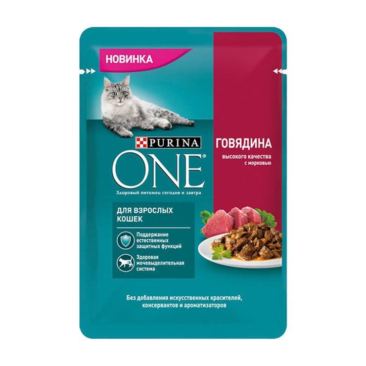 Корм влажный для кошек Purina ONE с говядиной и морковью 75 гр., пауч