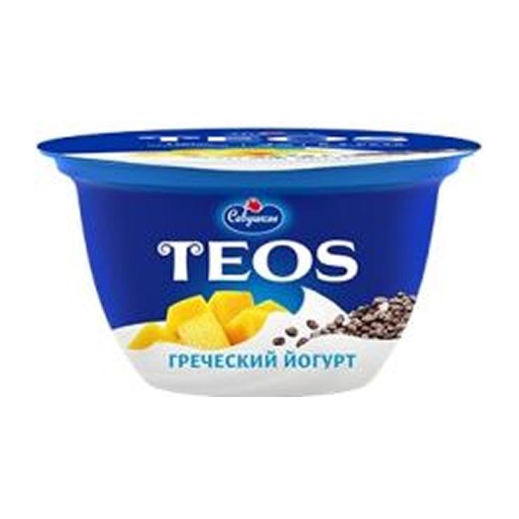 Йогурт Teos греческий манго чиа 2% 140 гр., пластик
