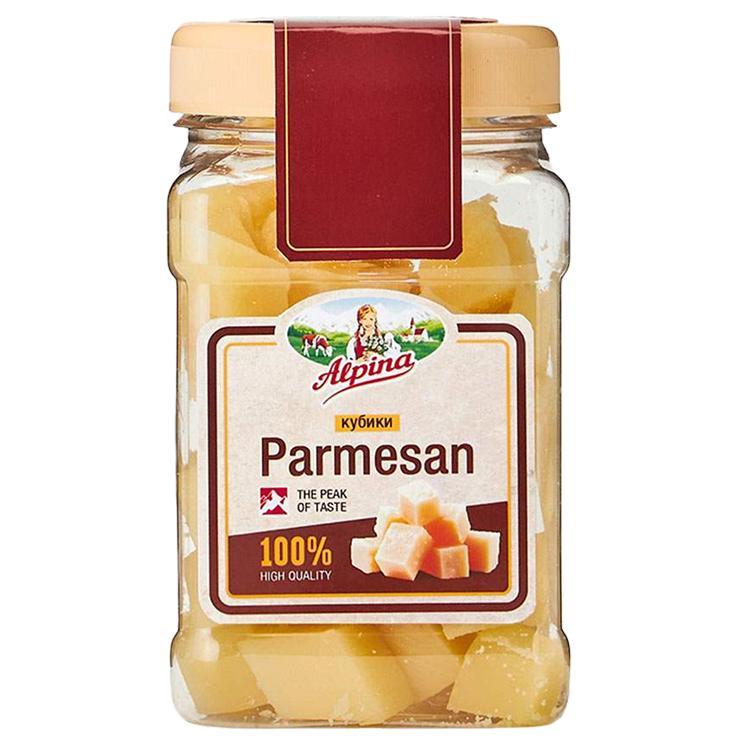 Сыр Alpina пармезан 40% кубики 170 гр., банка