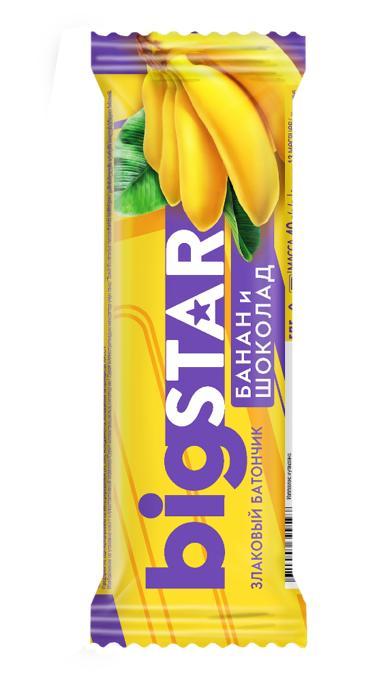 Злаковый батончик Big star с Бананом и Шоколадом 40 гр., флоу-пак