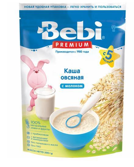 Каша Bebi Premium Овсяная с молоком с 5 месяцев 200 гр., дой-пак