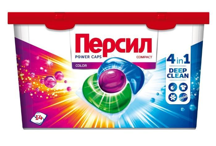 Капсулы для стирки Персил Power Caps Color 4 в 1 14 шт., контейнер