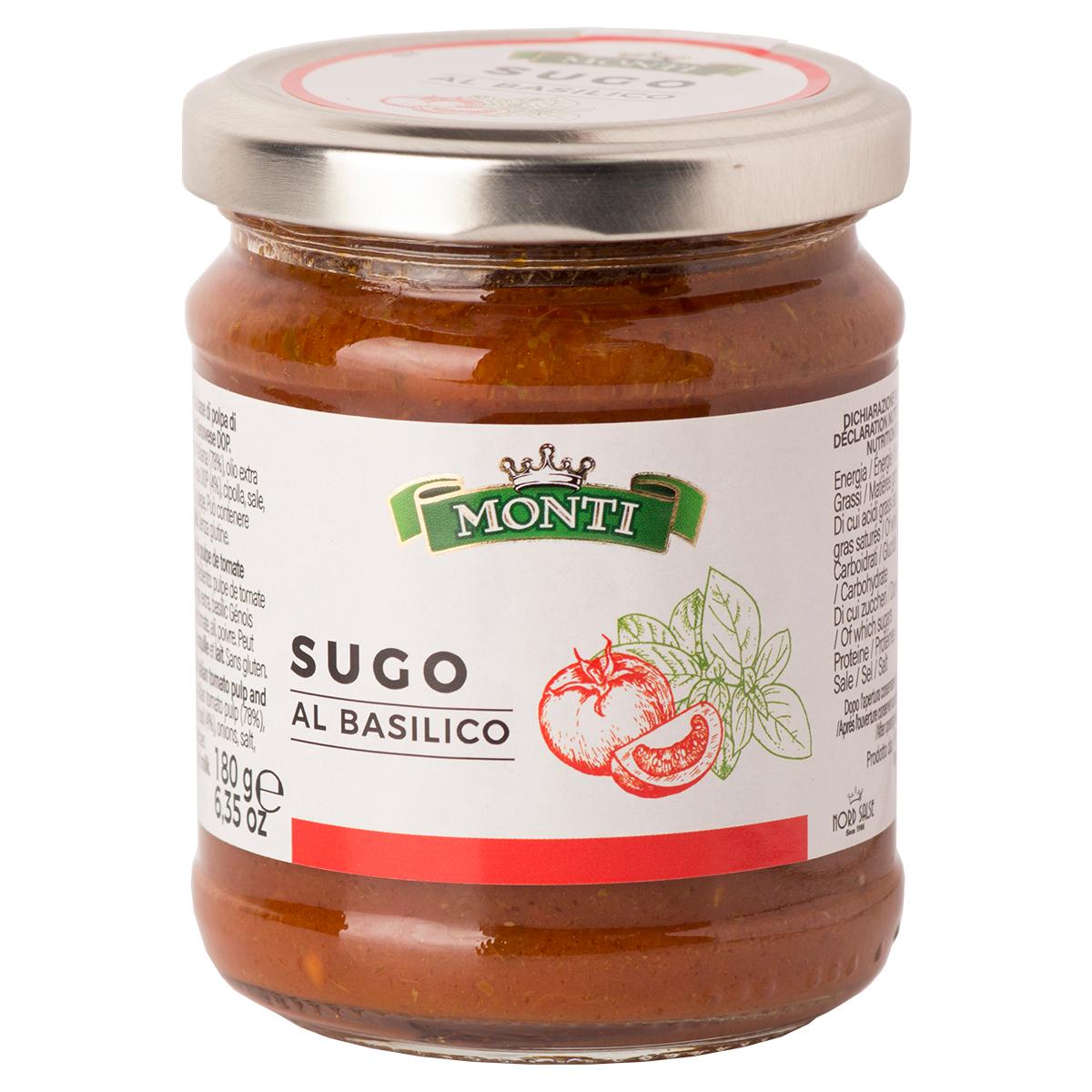Соус томатный MONTI sugo al basilico с генуэзским базиликом, 180 гр., стекло