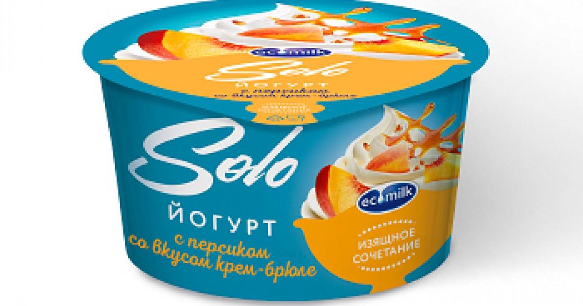 Йогурт Ecomilk Solo с персиком со вкусом крем-брюле 4.2% 130 гр., ПЭТ