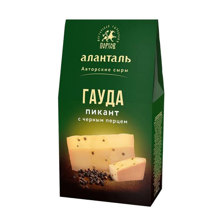 Сыр Аланталь гауда пикант полутвердый с черным перцем 45% 190 гр., картон