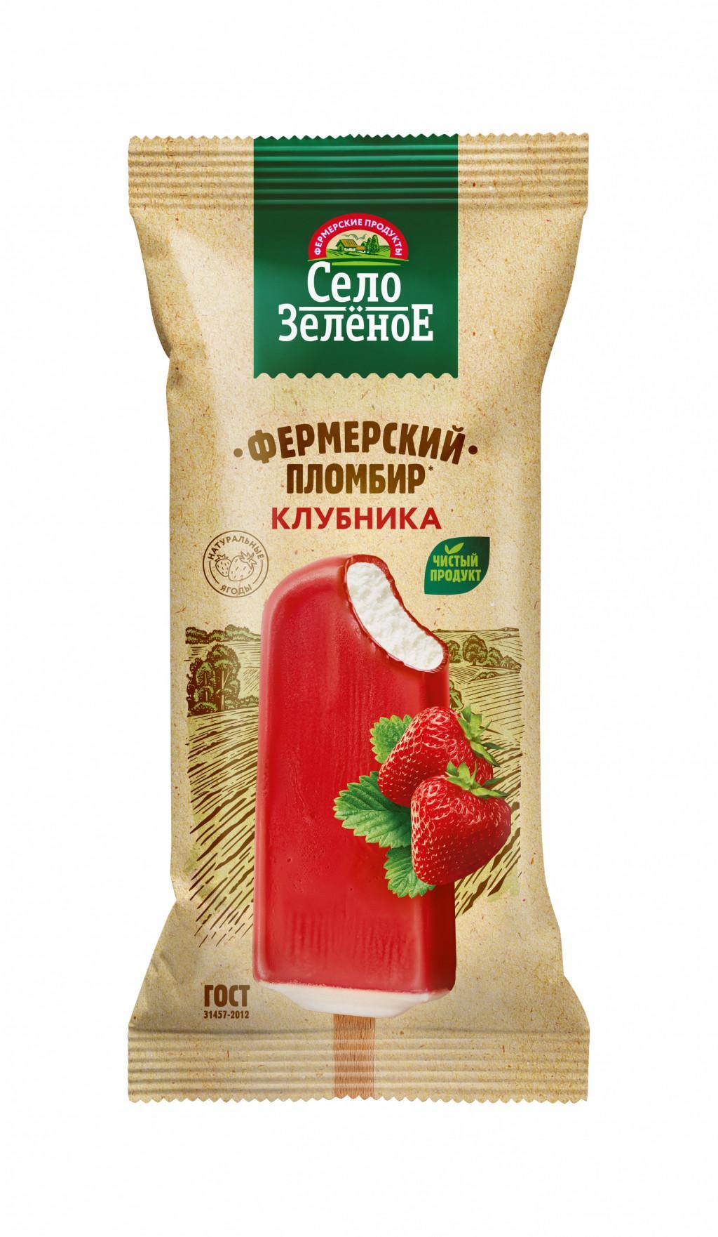 Эскимо Село Зелёное пломбир Клубника во фруктовой глазури 70 гр., флоу-пак