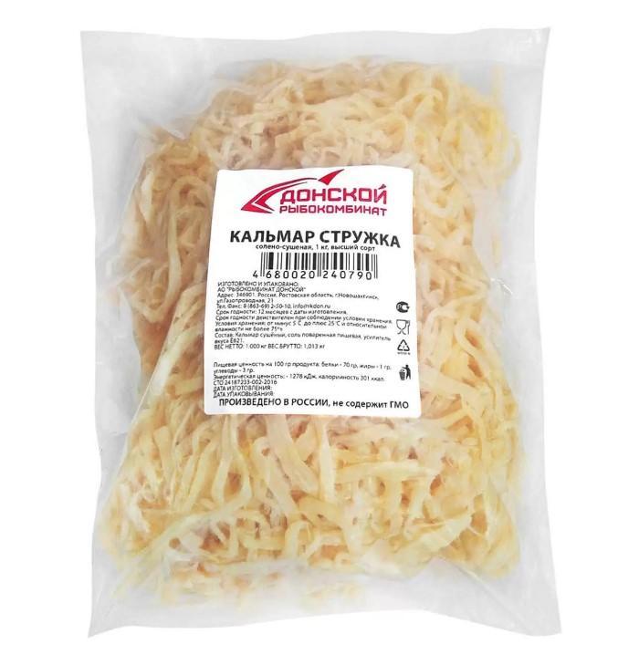 Кальмар Донской рыбокомбинат стружка 1 кг., флоу-пак