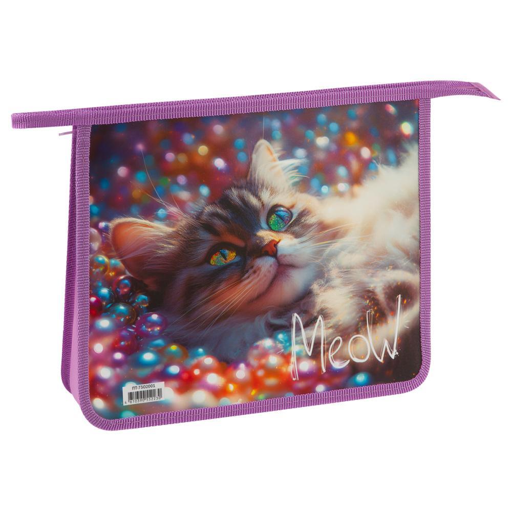 Папка для тетрадей ArtSpace Striped Cat А5 2 отделения на молнии пластик, пакет