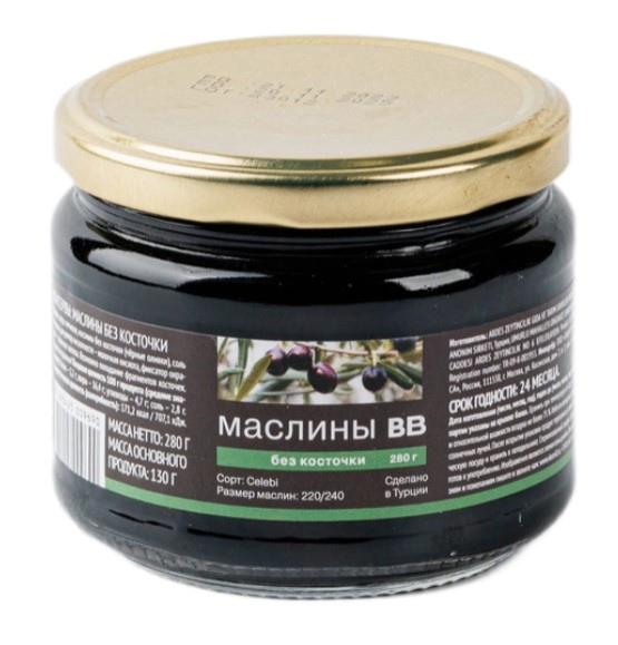 Маслины ВкусВилл без косточки стекло 280 гр., стекло