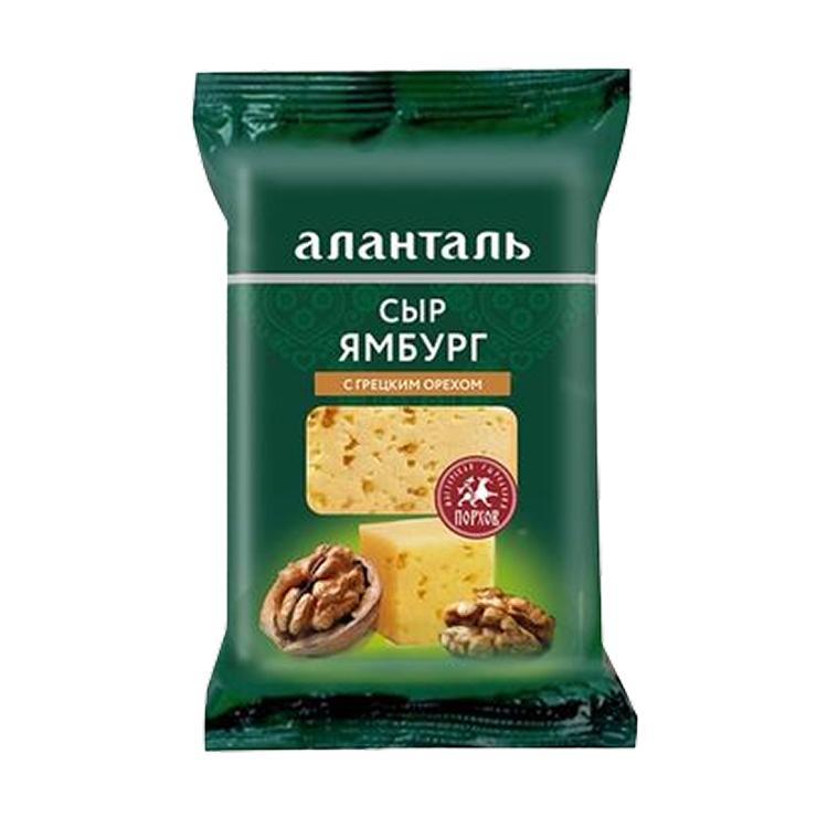 Сыр Аланталь ямбург полутвердый с грецким орехом 45% 190 гр., флоу-пак