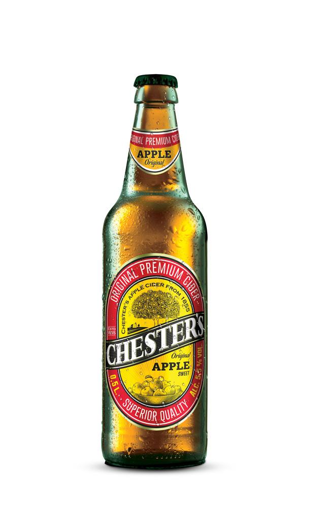 Пивной напиток Chester's сладкое яблоко светлый фильтрованный пастеризованный 5% 450 мл., стекло