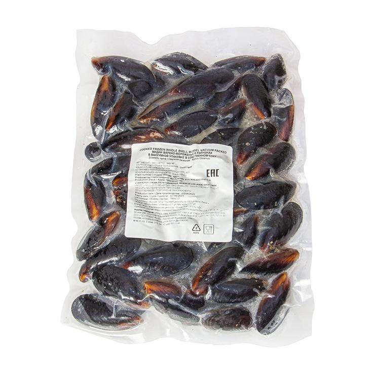 Мидии голубые в 2х створках 40/60 штук Чили 1 кг., в/у