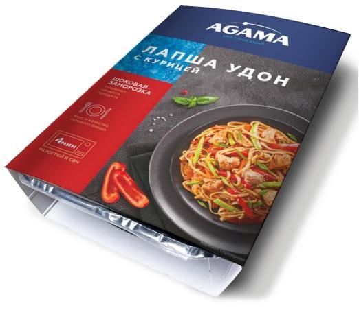 Лапша удон Agama Ready to eat с курицей замороженная 250 гр., картон
