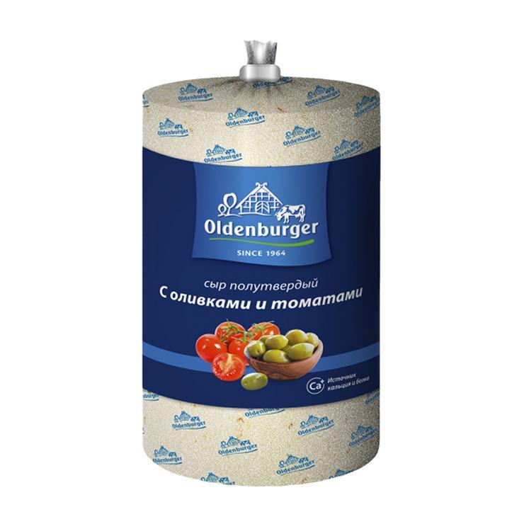 Сыр Oldenburger полутвердый с оливками и томатами 45% цилиндр 1,1 кг., вакуум