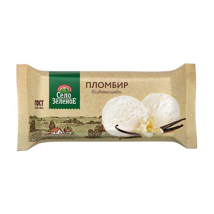 Мороженое пломбир Село Зелёное брикет 200 гр., флоу-пак
