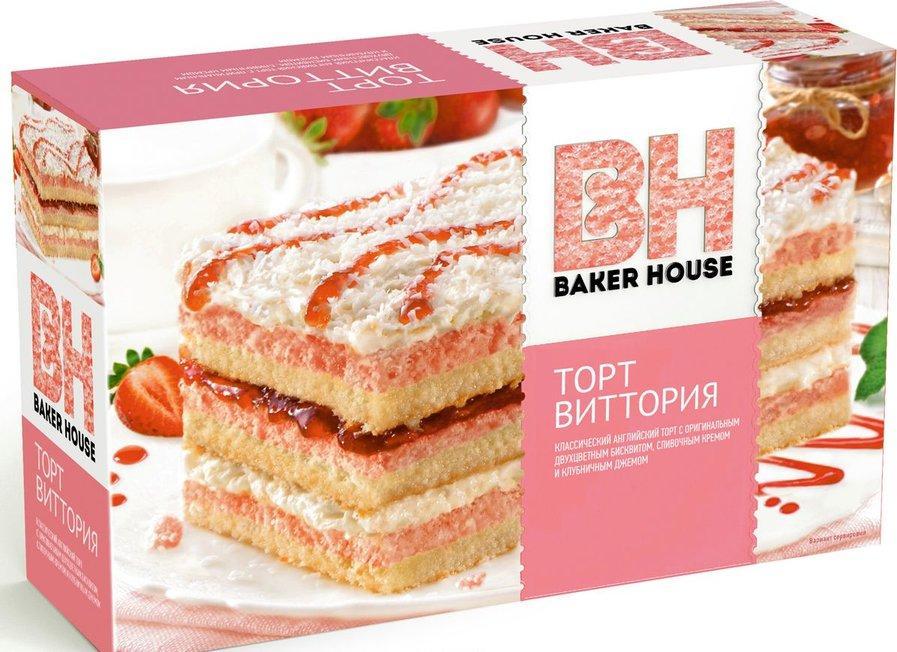 Торт Baker House Виттория клубничный бисквитный 350 гр., картон