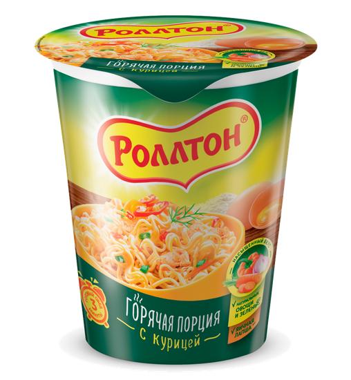 Лапша быстрого приготовления Роллтон горячая порция курица 70 гр., стакан
