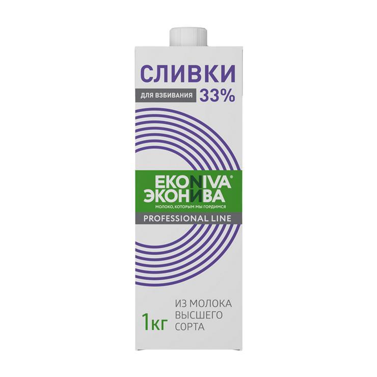 Сливки ЭкоНива для взбивания ультрапастеризованные 33% 1 кг., тетра-пак