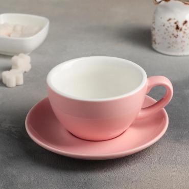 Чайная пара Доляна Карамель чашка 300 мл., блюдце 15,5 см. розовый