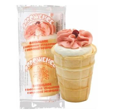 Мороженое стканчик вафельный Богородский хладокомбинат пломбир с розочкой, 80 гр., флоу-пак