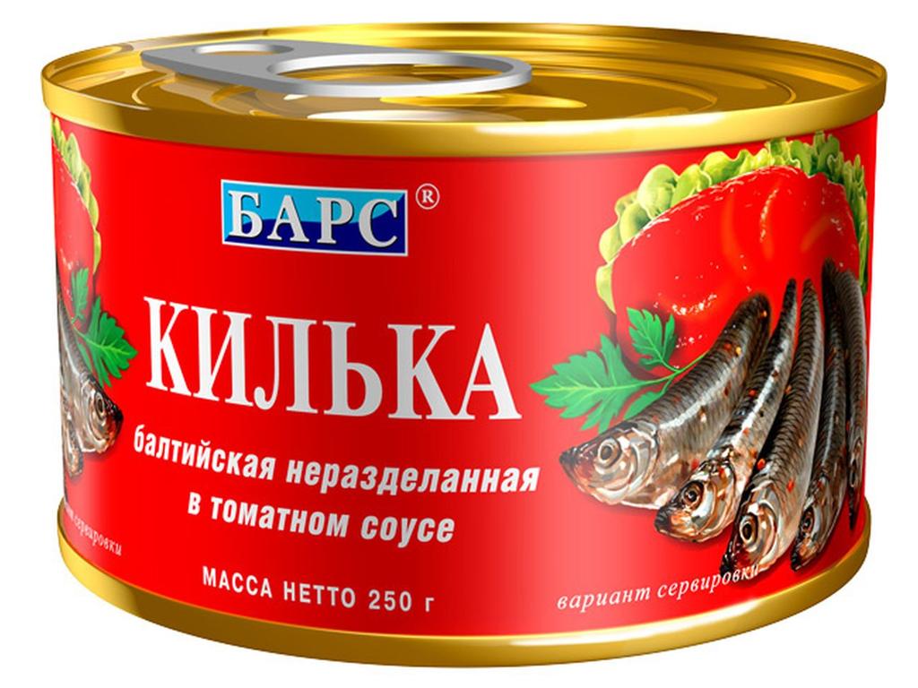 Килька Барс балтийская неразделанная обжаренная в томатном соусе 240 гр., ж/б
