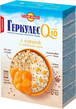 Овсяная каша момент Геркулес Q10 с курагой и семенами льна, Русский Продукт, 250 гр., картон