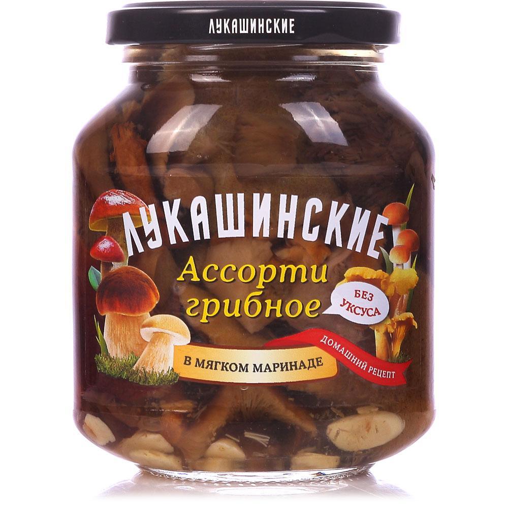 Грибы Лукашинские Ассорти в мягком маринаде Домашний рецепт 340 гр., стекло