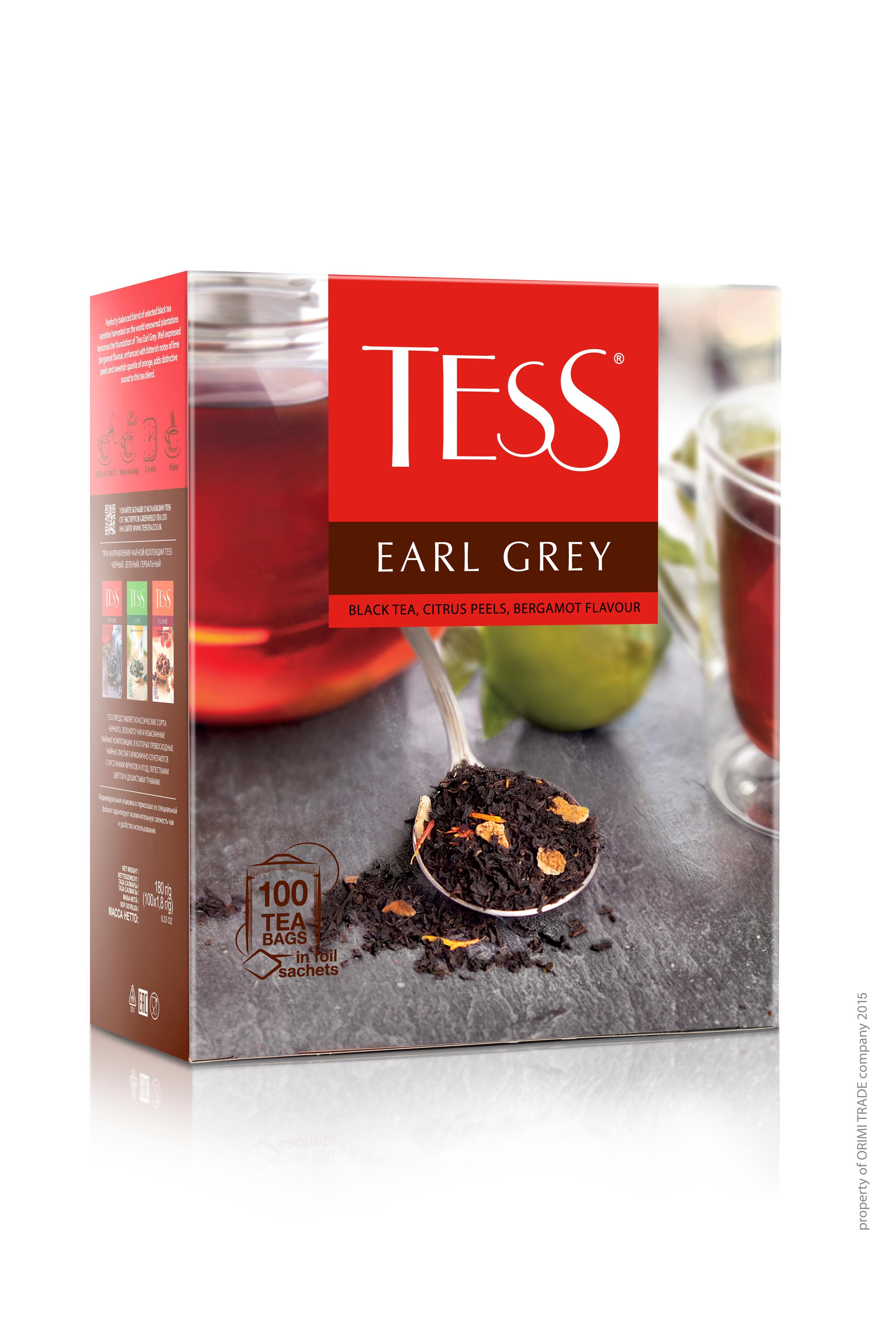 Чай Tess Earl Grey черный 100 пакетиков 150 гр., картон