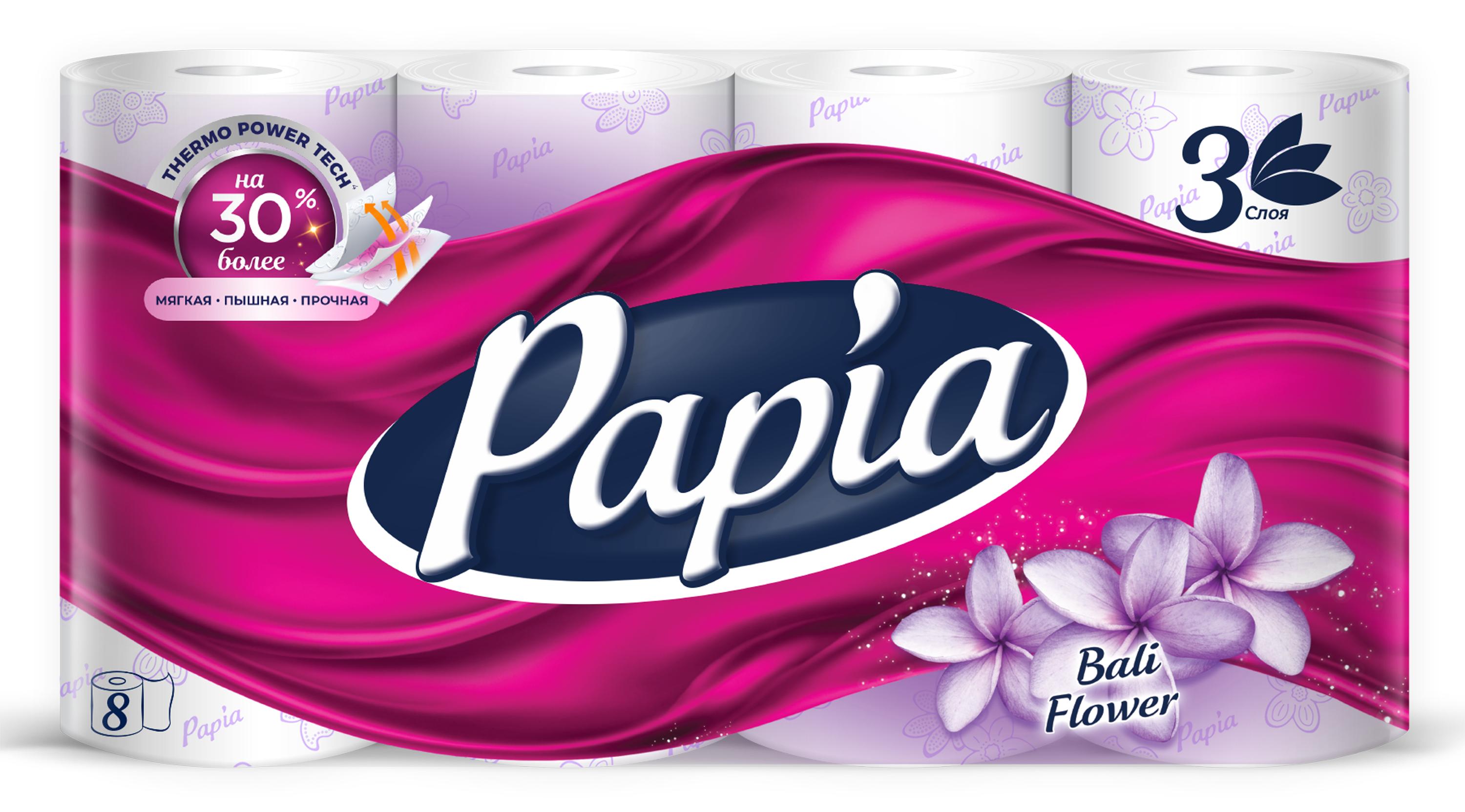 Туалетная бумага Papia Bali Flower 8 шт., флоу-пак