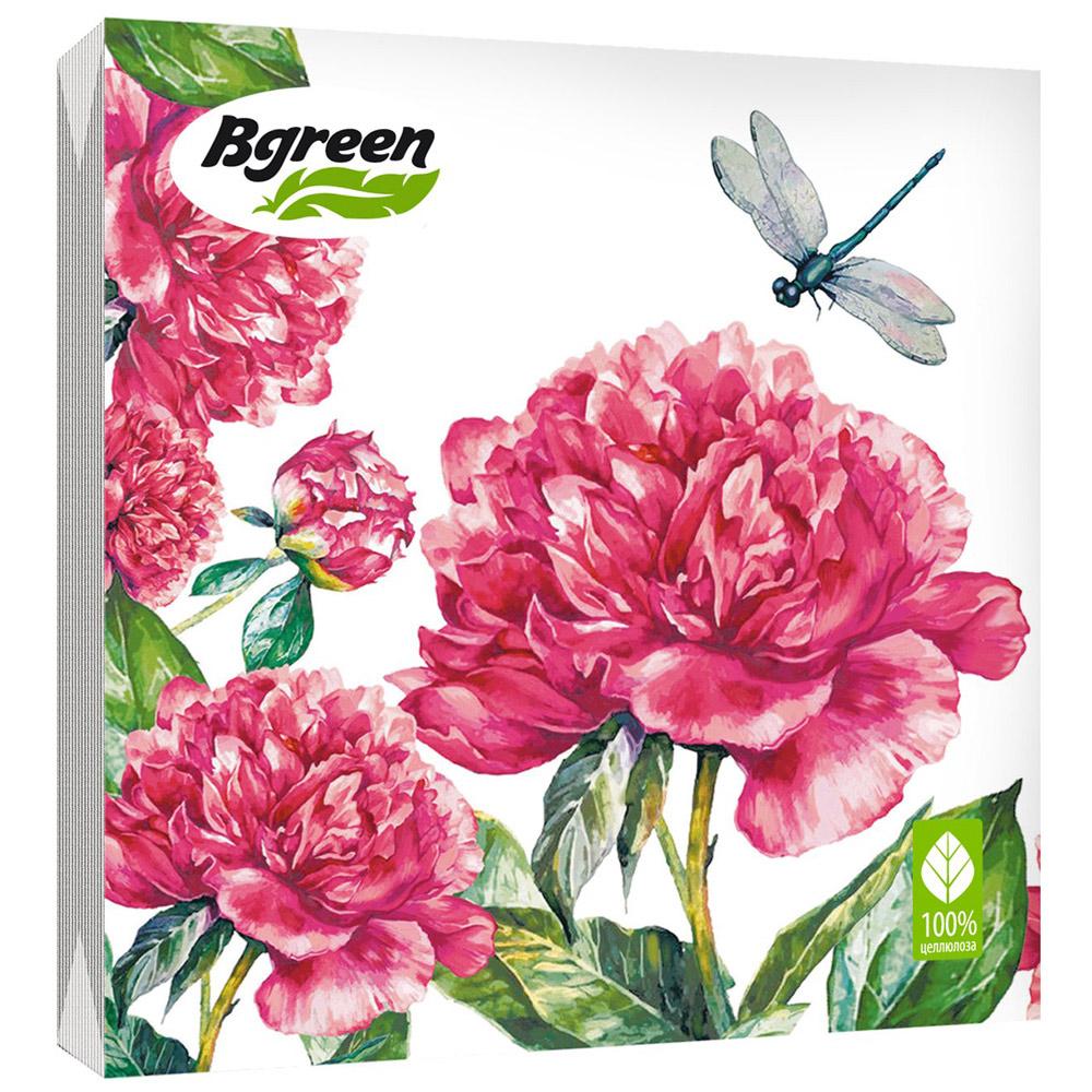Салфетки бумажные Bulgaree Green Пионы трехслойные 33х33 см. 20 шт., пакет