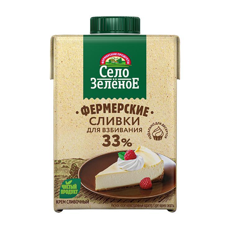 Сливки стерилизованные 33% Село Зеленое 500 гр., тетра-пак