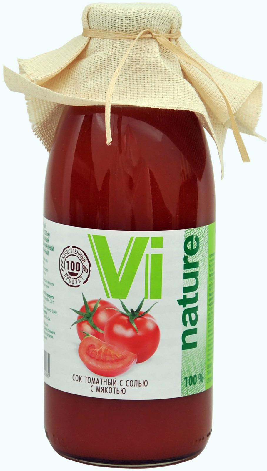 Сок Vi NATURE Томат сок с солью с мякотью, 750 мл., стекло