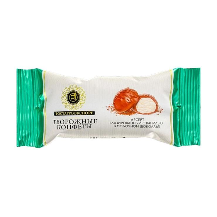 Конфеты творожные Ростагроэкспорт глазированные в молочном шоколаде ваниль 15% 40 гр,. флоу-пау