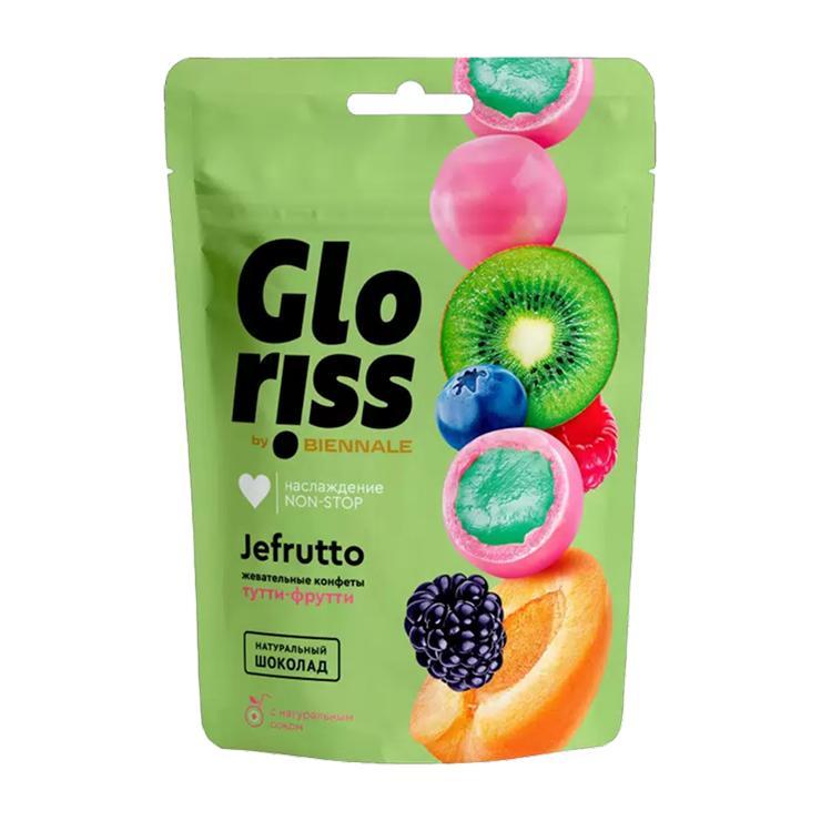 Конфеты жевательные Gloriss в шоколаде со вкусом тутти-фрутти 75 гр., дой-пак