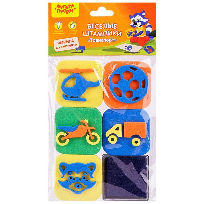 Набор штампиков для творчества Мульти-Пульти транспорт 5 шт с чернилами., флоу-пак