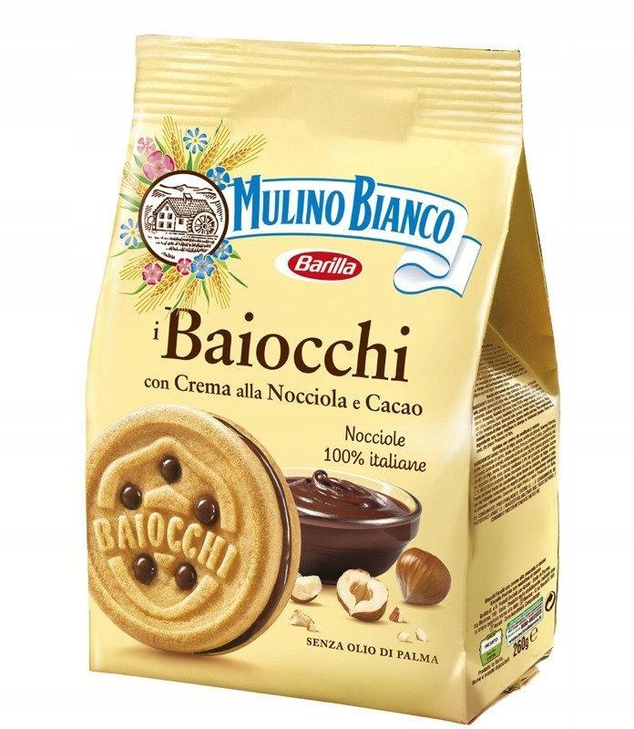 Печенье Mulino Bianco Baiocchi песочное с ореховым кремом, 260 гр., флоу-пак