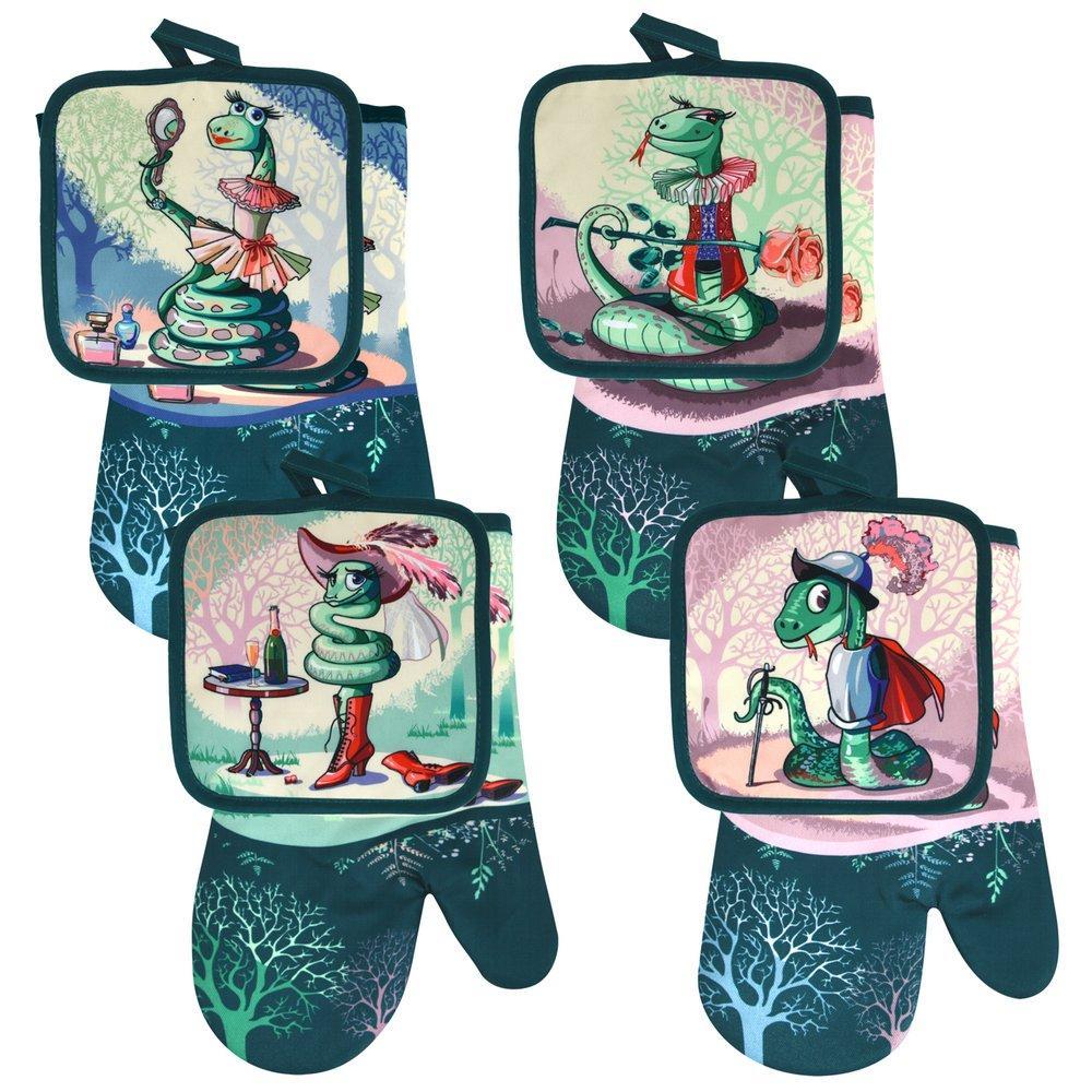 Прихватка с рукавицей Мультидом светский образ набор из 2-х предметов 17х27 см 4 дизайна, пакет