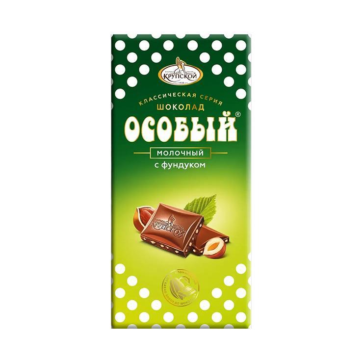 Шоколад Крупская особый молочный с фундуком 85 гр., картон