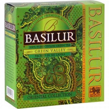 Чай, зеленый, 100 пакетиков Basilur Green Valley, 150 гр., картон