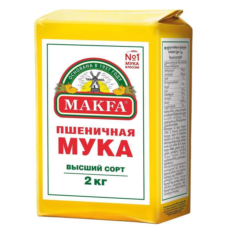 Мука Makfa пшеничная высший сорт 2 кг., бумага