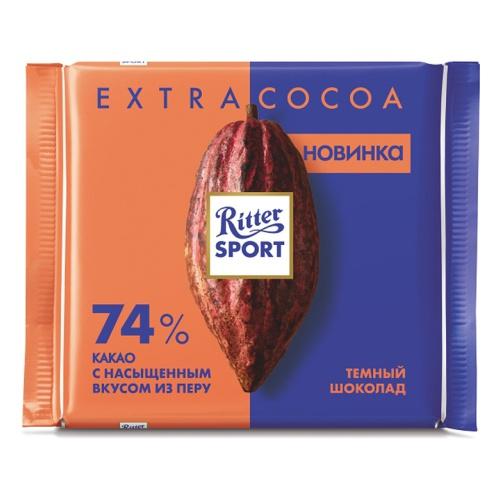 Шоколад Ritter Sport темный Extra Cocoa 74% 100 гр., флоу-пак