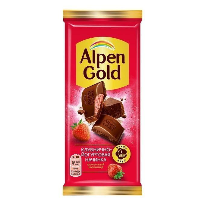 Шоколад Alpen Gold молочный с клубнично-йогуртовой начинкой 80 гр., флоу-пак