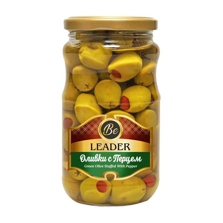 Оливки Be Leader с перцем 350 гр., стекло
